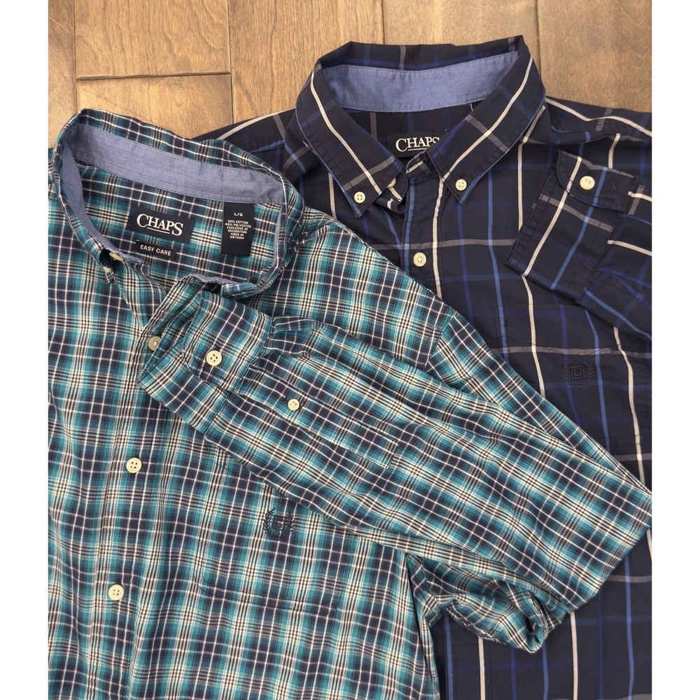 Lot Of‎ 2 Chaps Plaid Shirts Stretch Easy care Long Sleeve Men's Size Large Blue